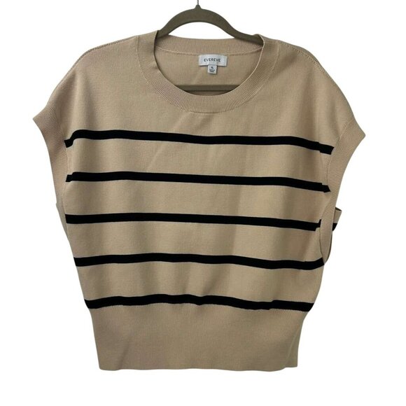 Evereve Korey Women’s XL Rayon Blend Striped Sweater Vest Short Sleeve Tan/Black - Picture 11 of 15